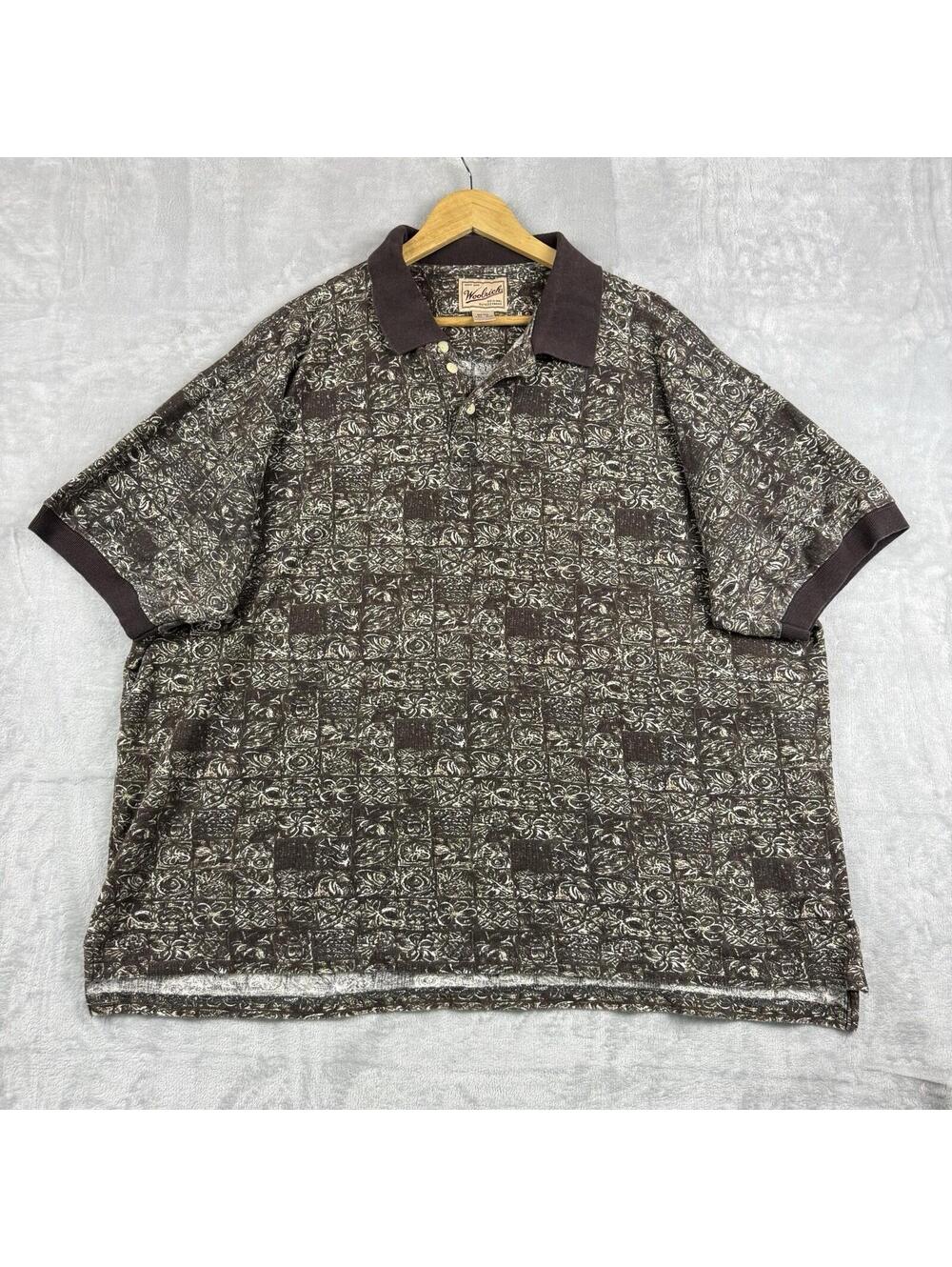 Vintage Woolrich Polo Shirt Men 4XL Geo Print Short Sleeve Big Tall Outdoor 90s